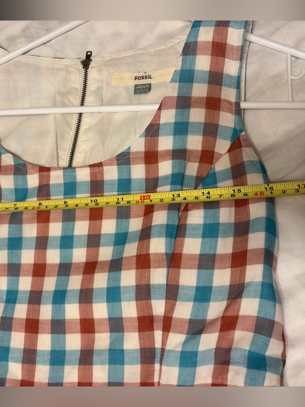 Gingham Plaid Fossil Sleeveless Dress Americana Cottage Core Picnic - Picture 3 of 7
